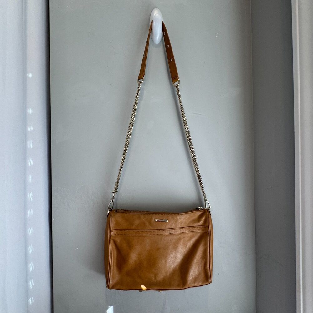 Rebecca Minkoff MAC Crossbody Bag Tan Leather Studded Chain Strap - Picture 2 of 14
